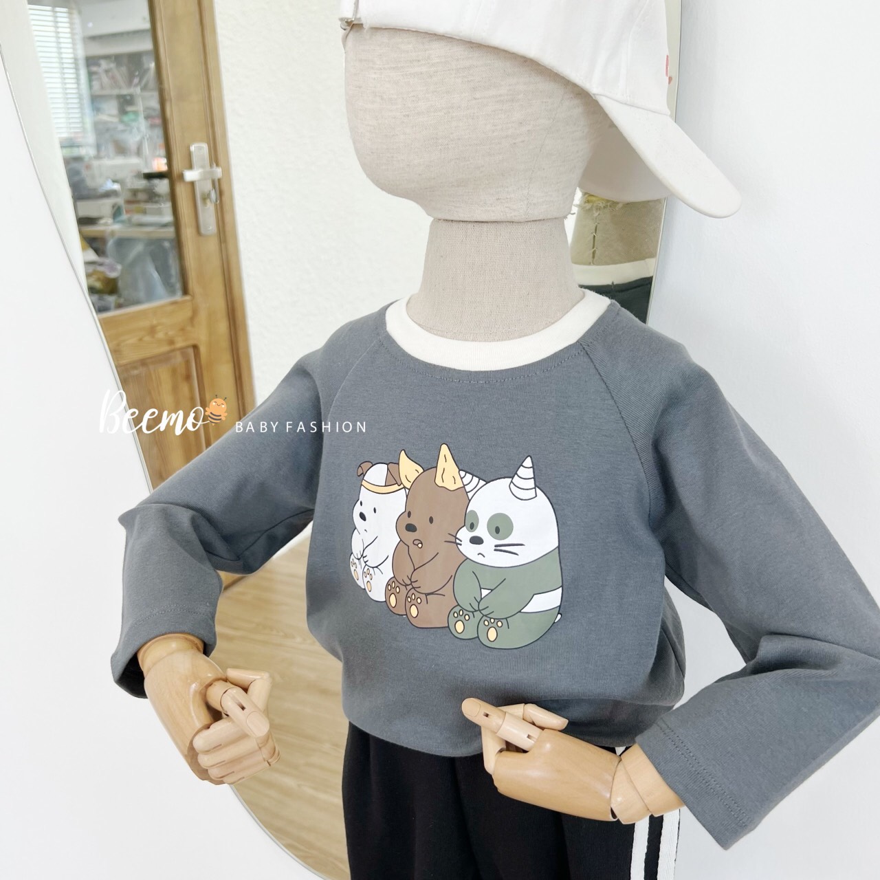 Áo phông dài tay cho bé trai, bé gái Beemo, chất cotton mềm mại, 3 màu xinh xắn B177