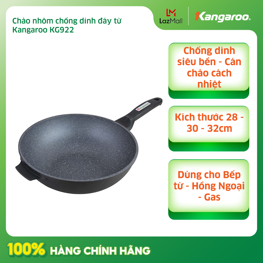 Chảo nhôm chống dính đáy từ kangaroo kg922 - size 28 - 30 - 32 cm - hàng chính hãng