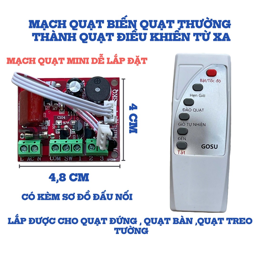 Bộ Mạch Mini Biến Quạt Thường Thành Quạt Điều Khiển Từ Xa – Hẹn Giờ 3 Tốc Độ Dễ Lắp Đặt K102