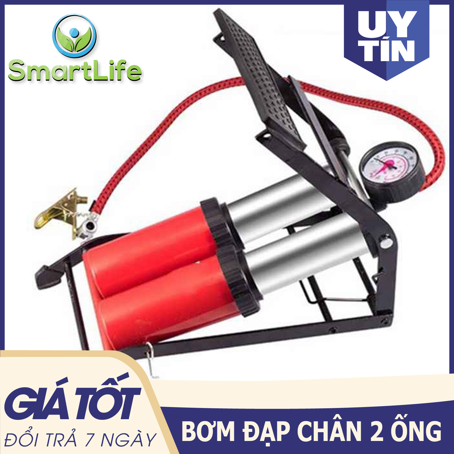 Bơm hơi dùng chân 2 ống nén khí High Pressure Foot Pump (Lớn) - Bơm đạp chân xe đạp, xe máy, ô tô , Bơm đạp chân , bơm oto , bơm xe máy , bơm xe đạp , bơm đạp chân 2 nòng , bơm đạp chân 2 ống (Màu ngẫu nhiên)