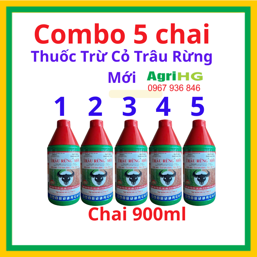   Combo 5 chai  Mỗi Chai 900ml Thuốc trừ cỏ diệt cỏ trâu rừng.thuốc trừ cỏ đầu trâu thuốc trừ cỏ diệt cỏ khai hoang AGRIHG 