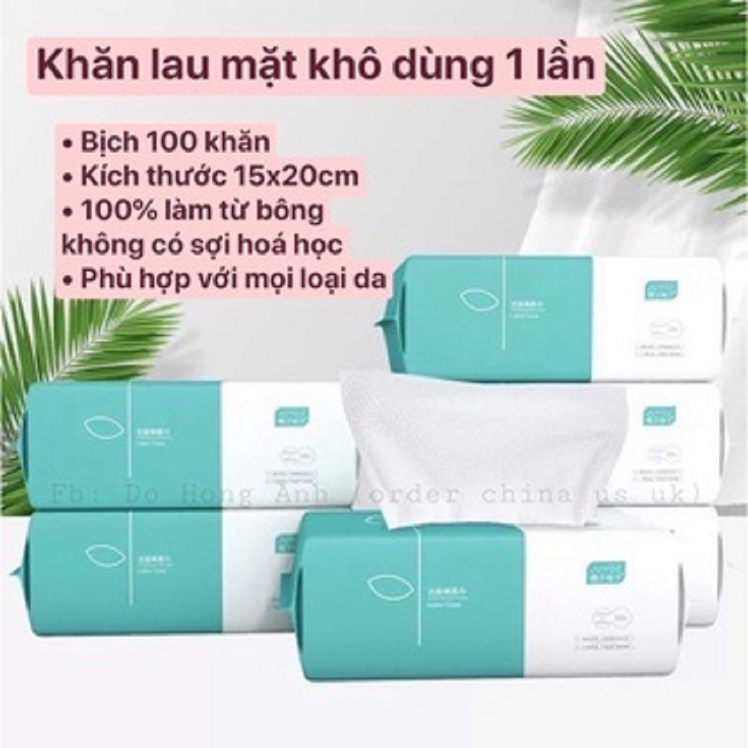 Khăn mặt dùng 1 lần Hukerou, khăn lau mặt dùng 1 lần cotton, khăn khô, lau khô lau ướt, tiện lợi, dễ sử dụng, 1 bịch 100 khăn