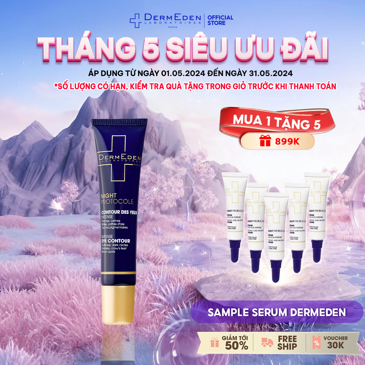 Kem mắt làm mờ quầng thâm nếp nhăn bọng mắt, tàn nhang DermEden Eye Contour Retinol 1% + Niacinamide