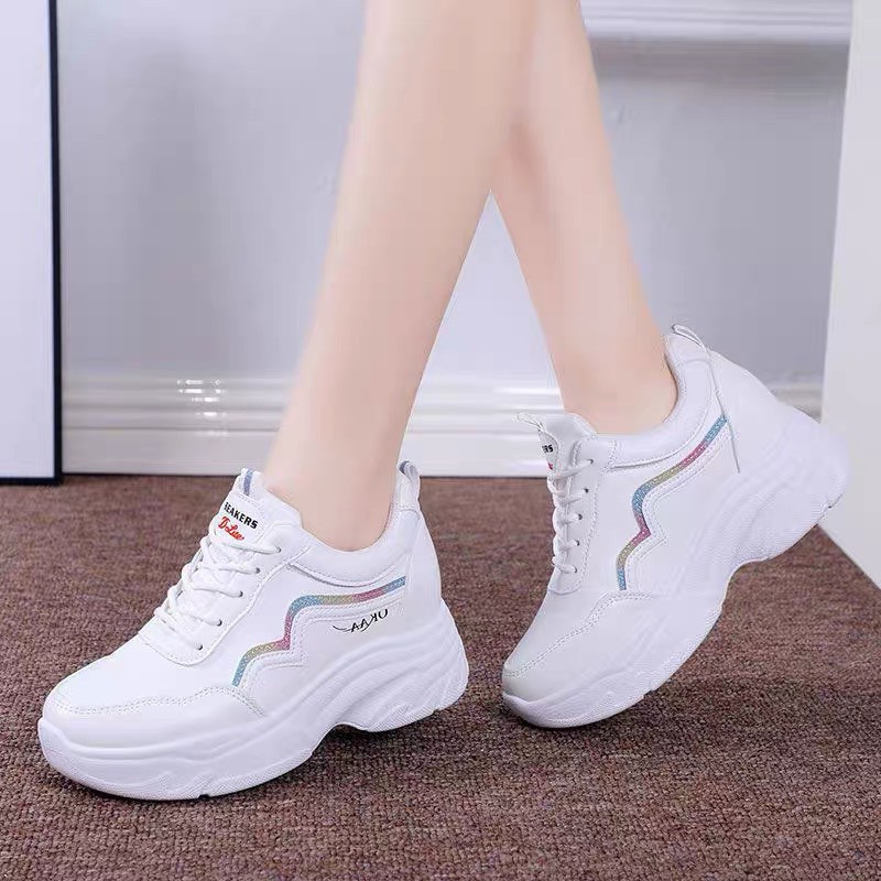 Giày thể thao nữ KO độn đế 6cm chất liệu da mềm mai êm chân mẫu mới hot nhất 2021 giày sneaker nữ đi học giá rẻ phong cách cá tính