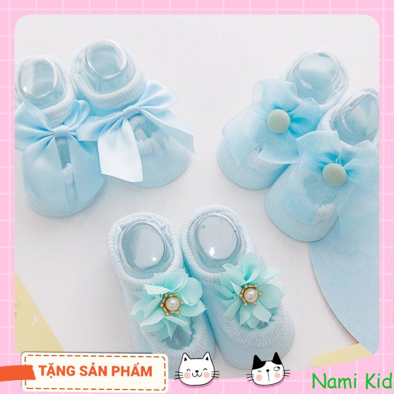 Tất bé gái sơ sinh phối ren và nơ nhiều màu-Vớ cho bé gái từ 0-12 tháng