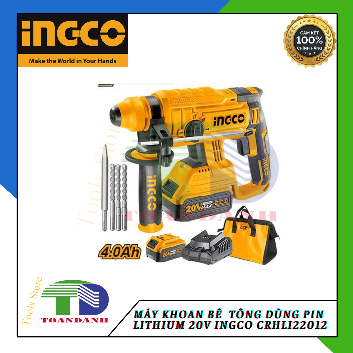 Máy khoan bê tông dùng pin lithium 20v ingco crhli22012
