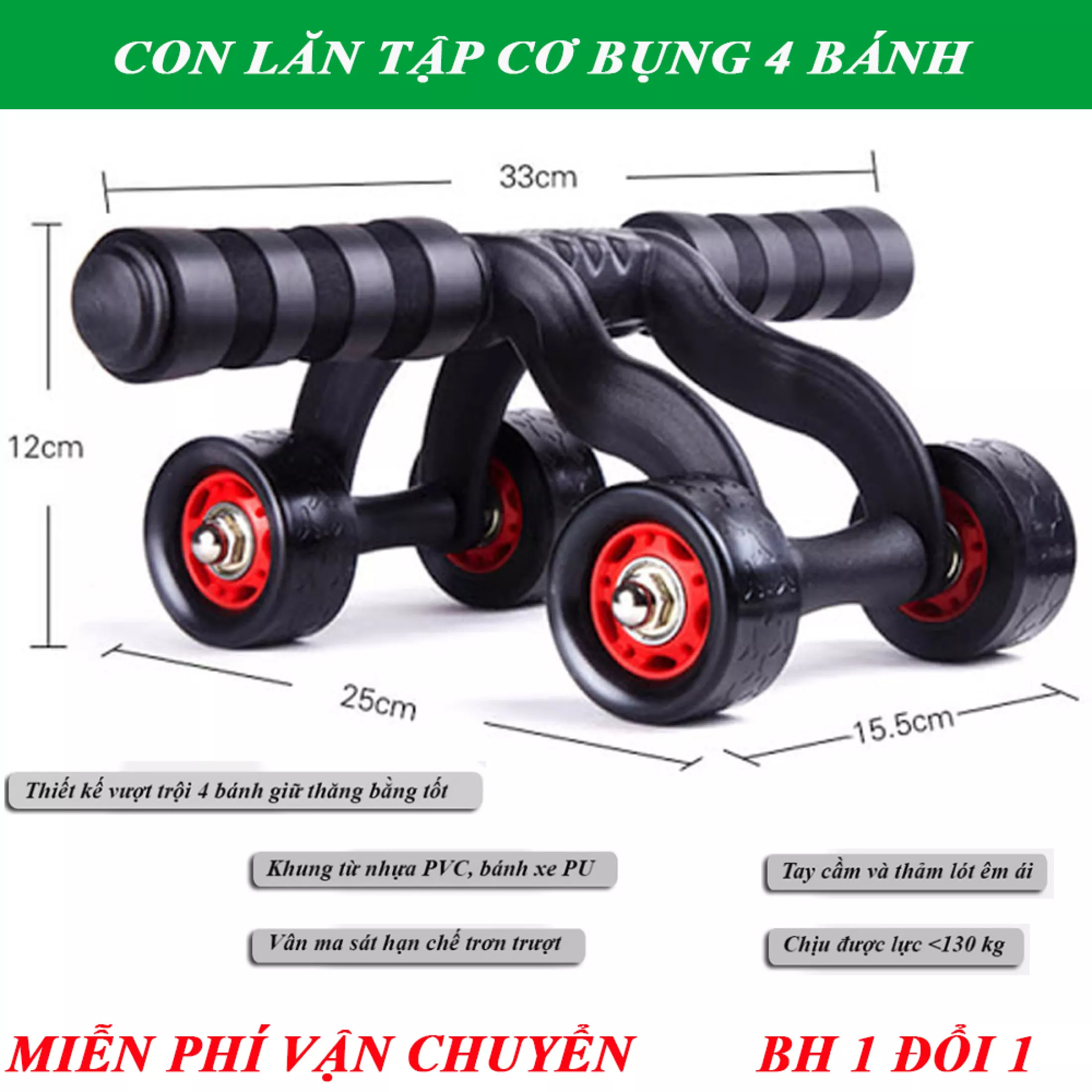 Con Lăn 4 Bánh Con Lăn Tập Cơ Bụng 4 Bánh Bụng Cụ Tập Gym yoga Tại Nhà - Thể thao & Hoạt động ngoài trời - Thiết bị thể thao & thể hình - Máy tập thể lực - Máy tập cơ chính và cơ bụng.