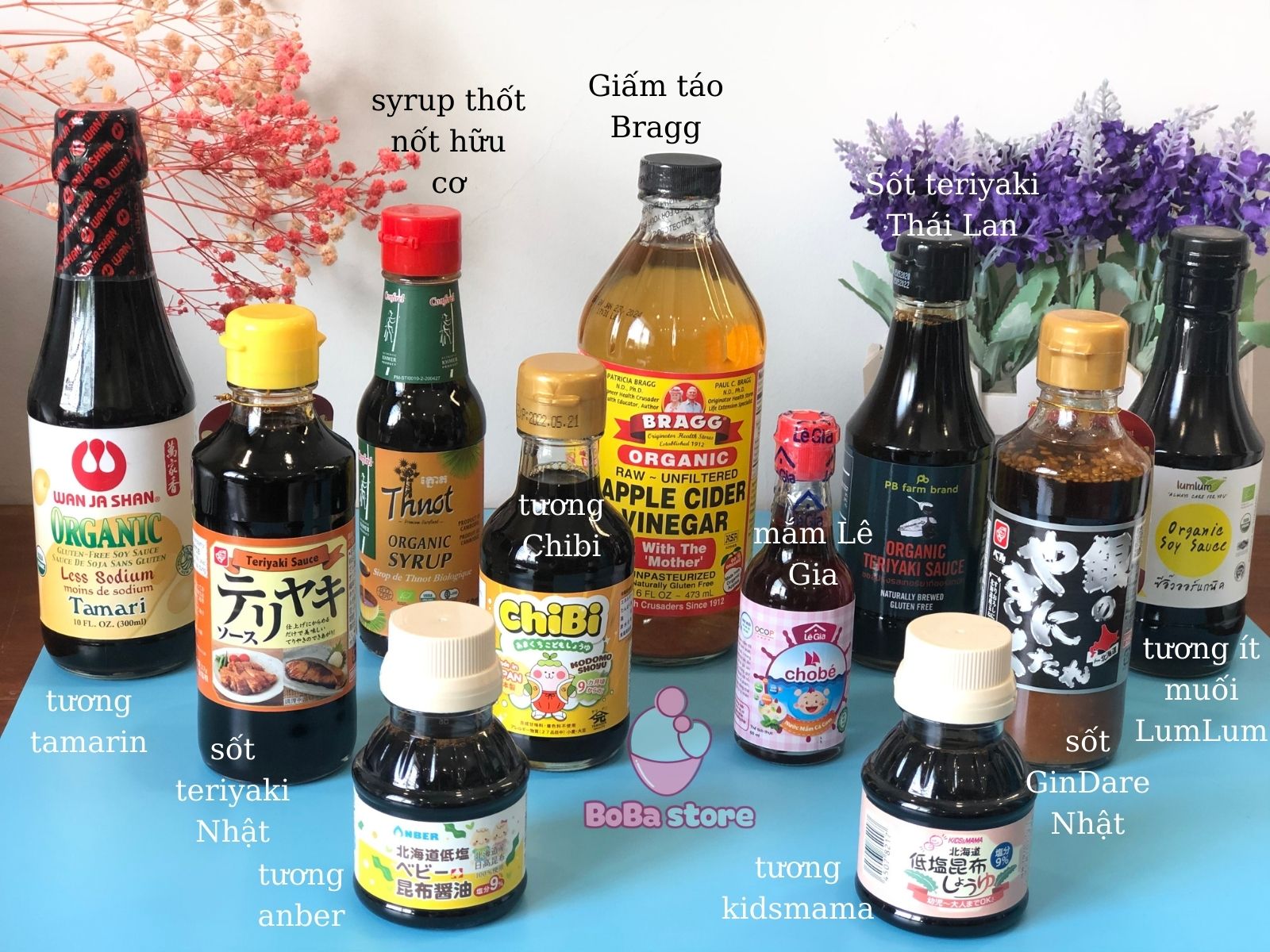 Nước tương cho bé chibi - giấm táo brag - nước mắm cho bé lê gia - hạt nêm kodomo - đường thốt nốt - sốt teriyaki - gia vị cho bé từ 1 tuổi