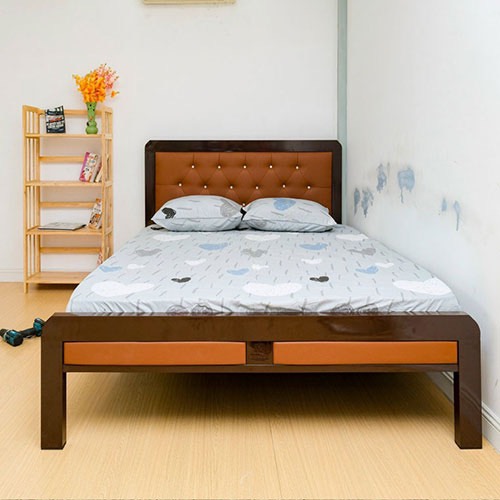 Giường sắt kiểu gỗ 1m4x2m cao cấp mẫu mới màu nâu Đại Thành