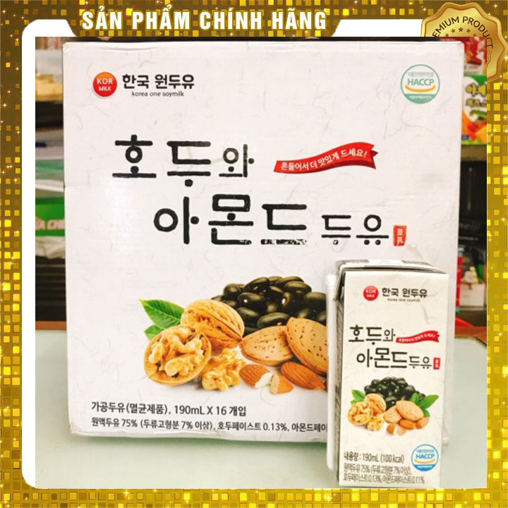 Sữa óc chó Hàn Quốc Lốc 16 hộp 190ml/ Sữa óc chó Hạnh Nhân/ Sữa óc chó hạnh nhân đậu đẹn Hàn Quốc/ Sữa óc chó đậu đen hạnh nhân
