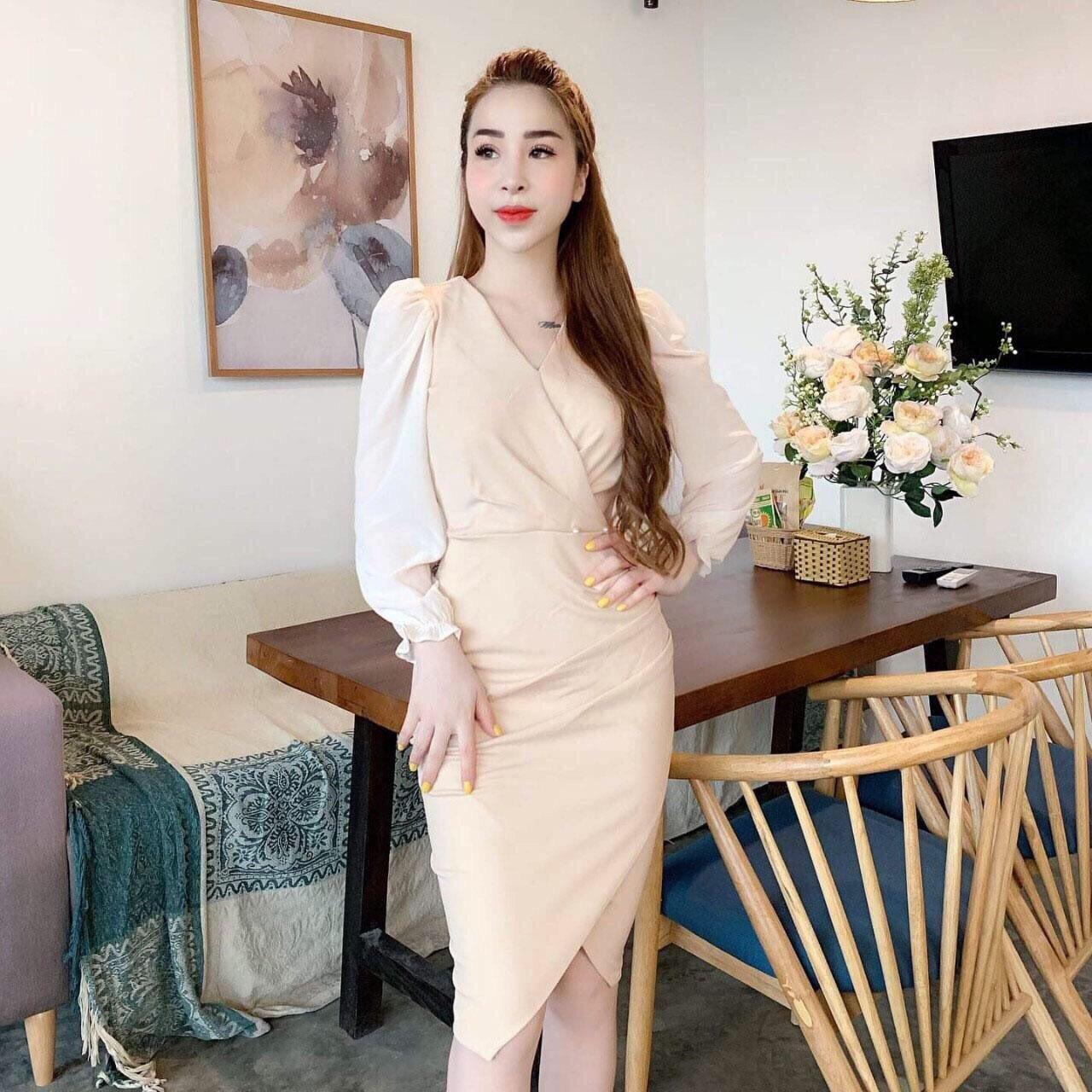 Đầm body chéo ngực tay lưới
