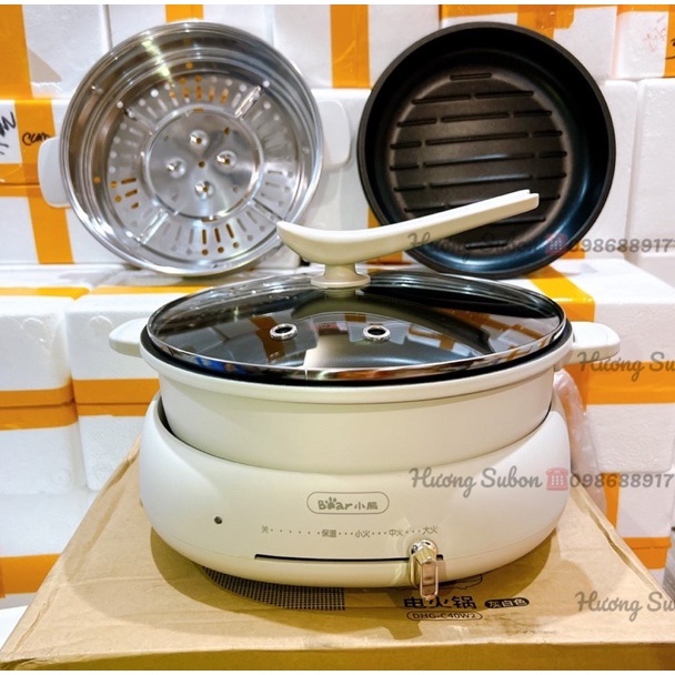 Nồi lẩu nướng Bear đa năng 3 khay rời, 3 trong 1, kèm hấp, lẩu, nướng Bear chống dính. BH 12 tháng