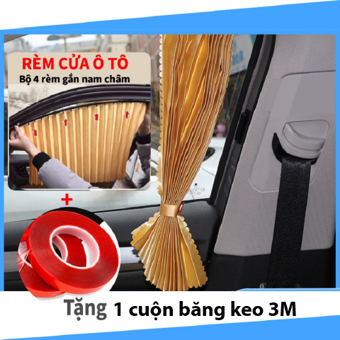 Bộ 4 rèm vải che nắng cửa có dây buộc, hút nam châm thông minh trên xe hơi