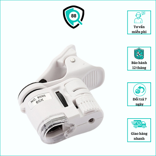 Kính lúp 60x màu trắng có đèn led kẹp điện thoại v2