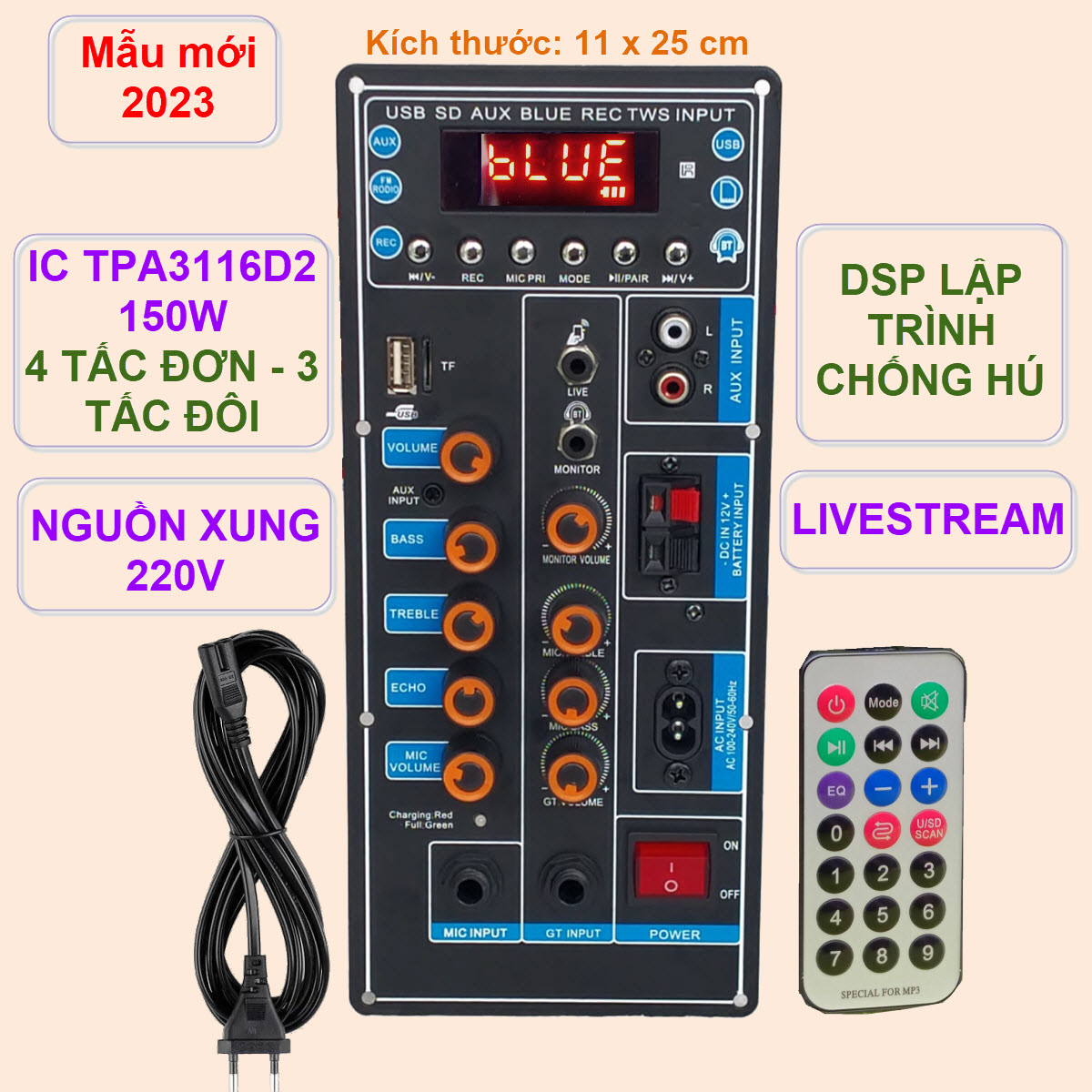  Mạch loa kéo TPA3116D2 150W LIVESTREAM DSP CHỐNG HÚ KARAOKE CỰC MƯỢT MẪU MỚI 2023 