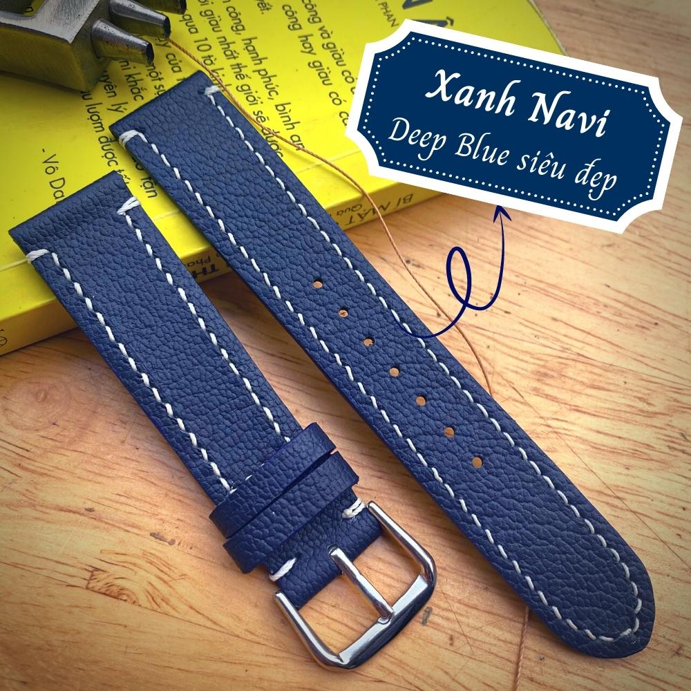 Dây da đồng hồ Vnstrap dây đồng hồ 18mm 20mm 22mm handmade da bò đeo đồng hồ gia xịn cao cấp đẹp giá rẻ màu xanh M12