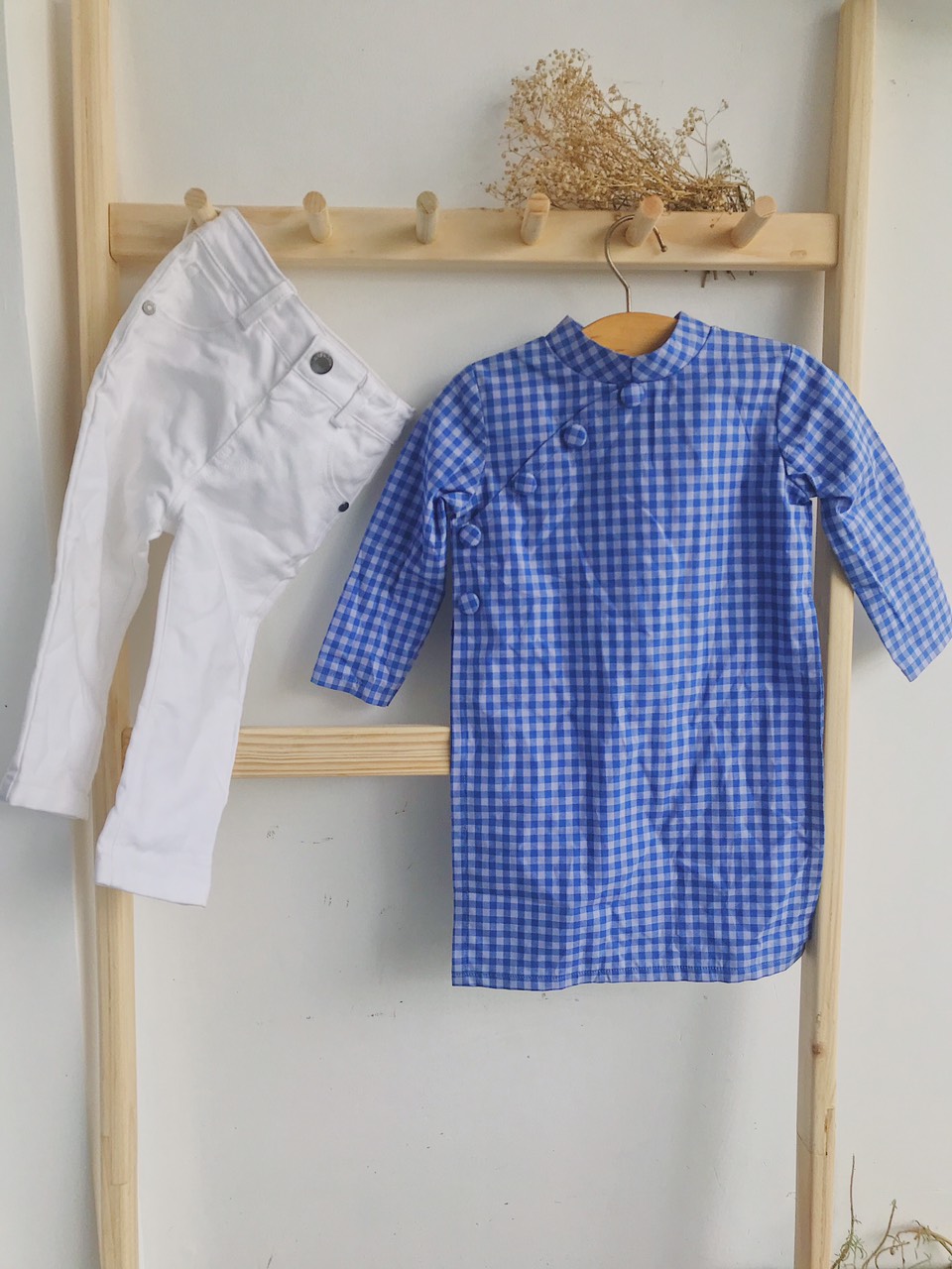 Áo dài mặc tết cho bé áo dài cách tân ca rô dành cho bé trai