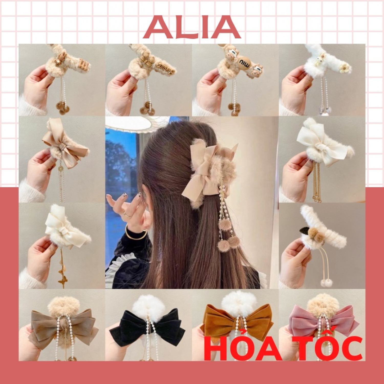 Kẹp Tóc Hình Nơ Phối Lông Tua Rua Xinh Xắn Phong Cách Hàn Quốc Hợp Thời Trang Cho Nữ