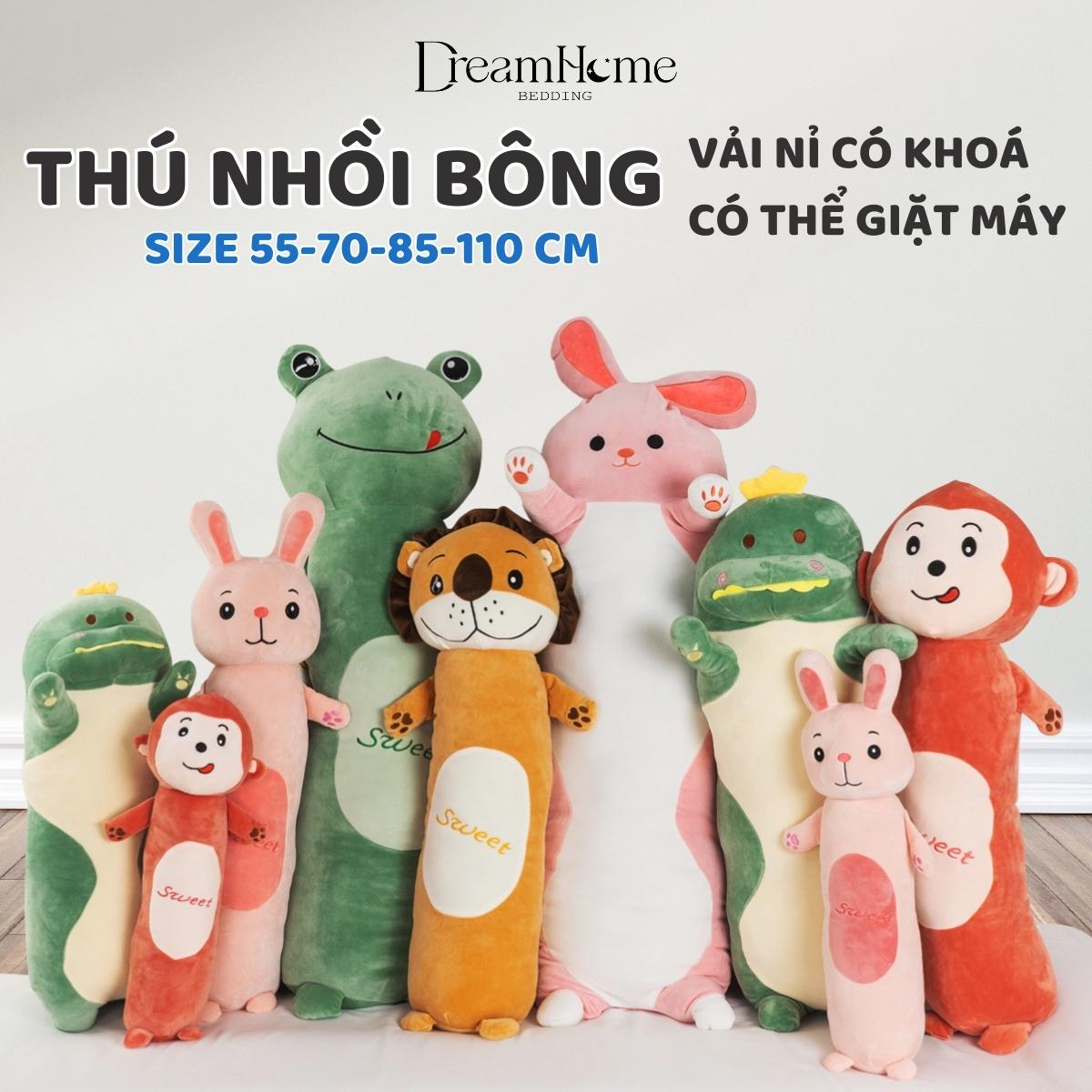 Gối ôm cho bé hình thú thỏ, khỉ, ếch, sư tử 4 size, gấu cho bé ôm ngủ chơi từ 2 đến 10 tuổi dreamhome