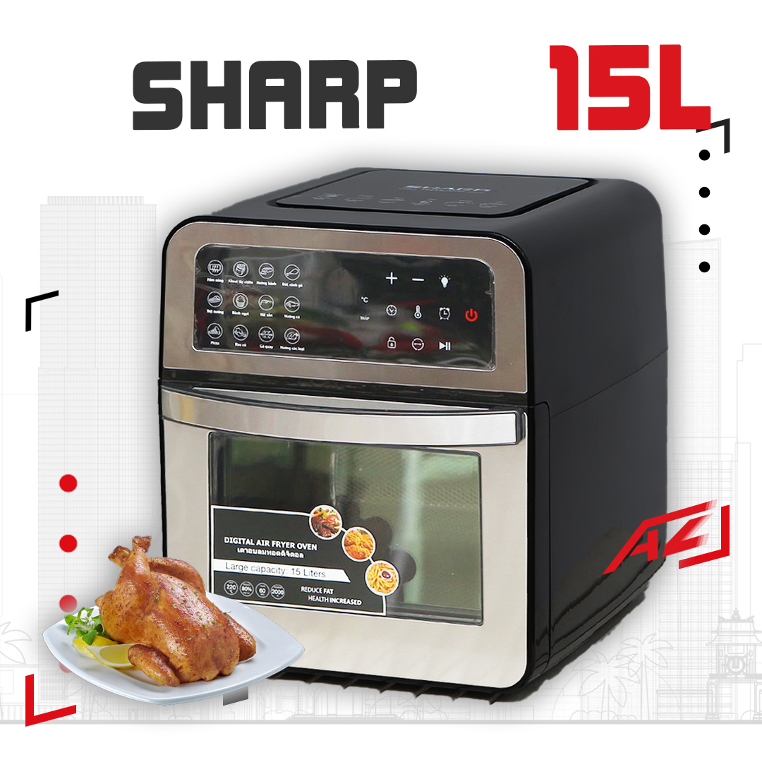 Nồi chiên không dầu Sharp Q15 dung tích khủng 15L - Nồi chiên Sharp 15 lít - Nồi chiên có phụ kiện - Nồi chiên chính hãng bảo hành 12 tháng