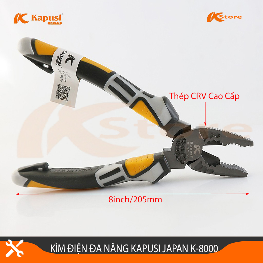 Kìm điện đa năng cao cấp kapusi japan k-8000 8inch/205mm; kìm điện công nghiệp kapusi japan thép cao cấp cr-v 8 inch , thiết kế tiên tiến tiết kiệm 30% lực bấm