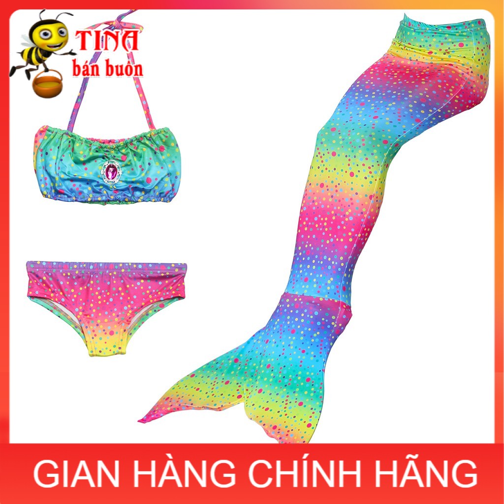 Đồ bơi quần áo tắm nàng tiên cá in mầu sắc cầu vồng đi biển cho bé gái từ 4 đến 10 tuổi (CHƯA KÈM CHÂN VỊT) E82
