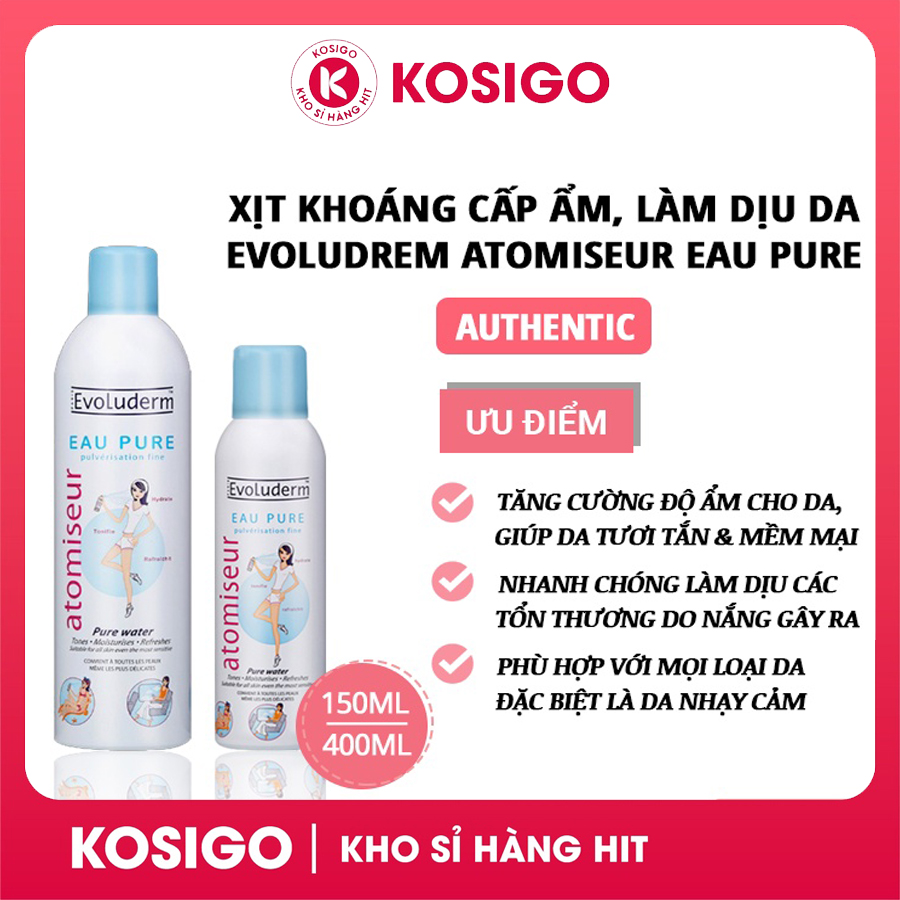 Xịt khoáng Evoluderm Pháp cấp ẩm làm dịu da 150ml