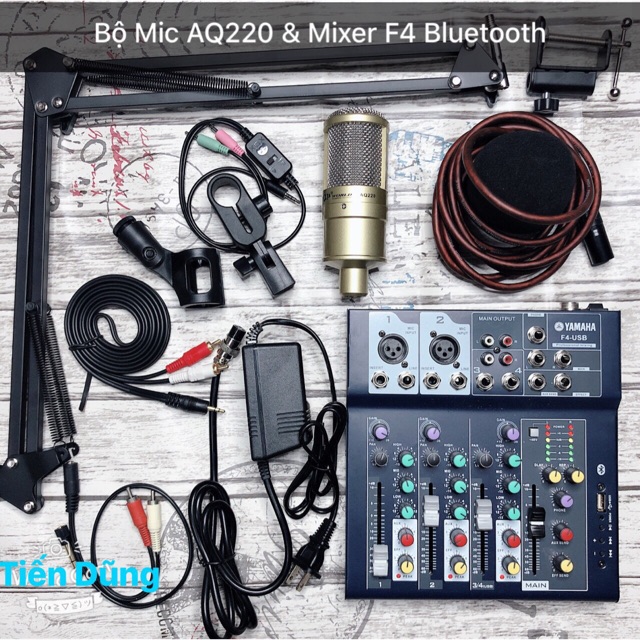 Mic thu âm AQ220 mixer F4 bluetooth chân dây live stream MA2 dây truyền nhạc