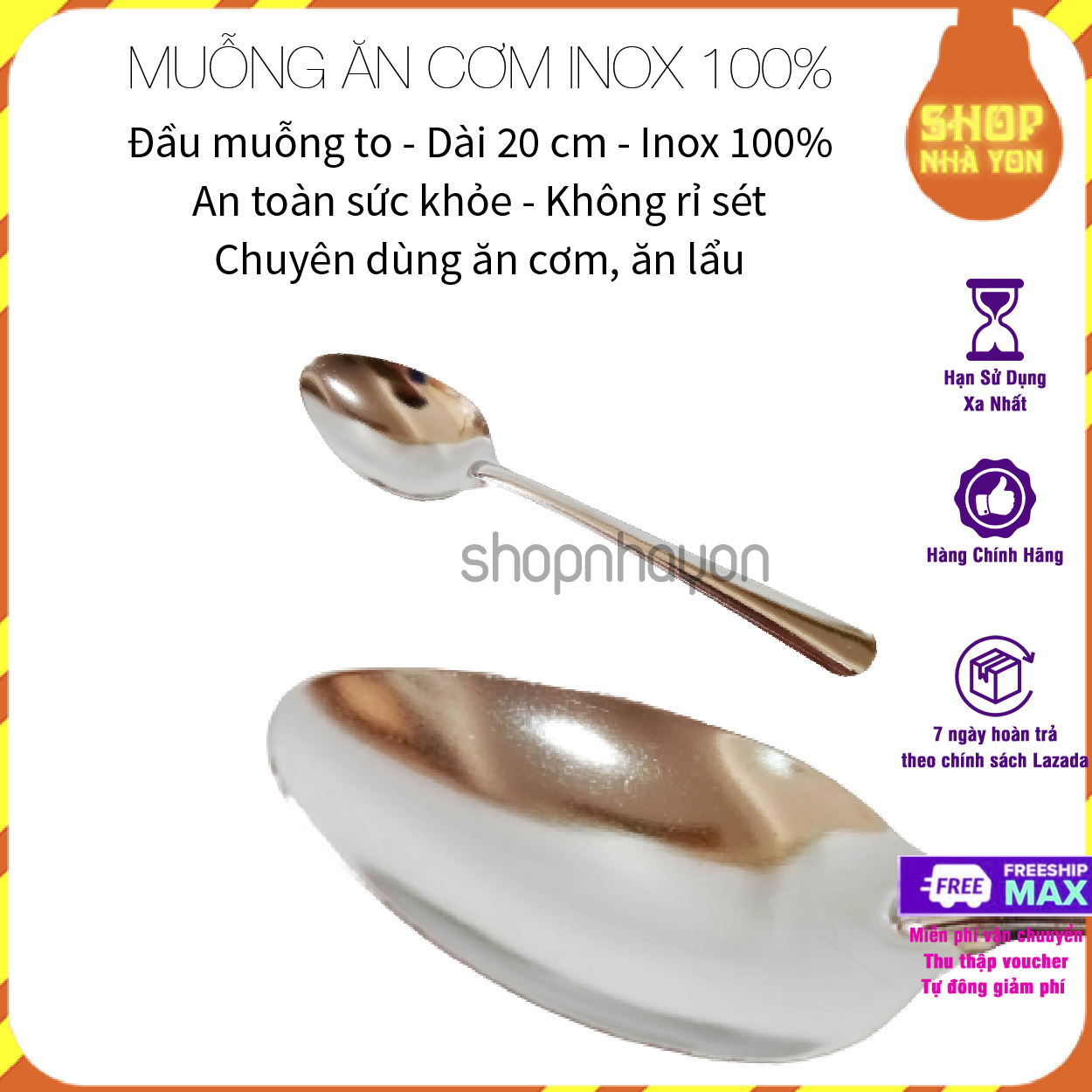 Muỗng canh sâu cán dài - Thìa Muỗng ăn cơm,ăn phở,ăn súp cáng dài inox cao cấp