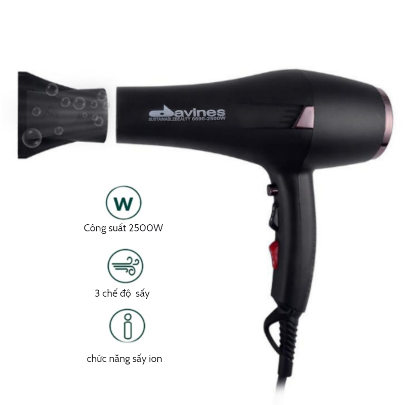 Máy sấy tóc Davines 6690-2500w chuẩn salon sấy khỏe có hương thơm, ánh sáng xanh dương khi sấy