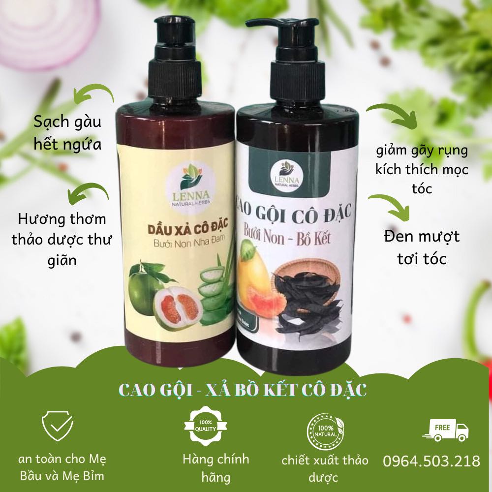 Bộ dầu gội - xả thảo dược bưởi non bồ kết giúp mọc tóc, chống rụng, giúp tóc suôn mượt