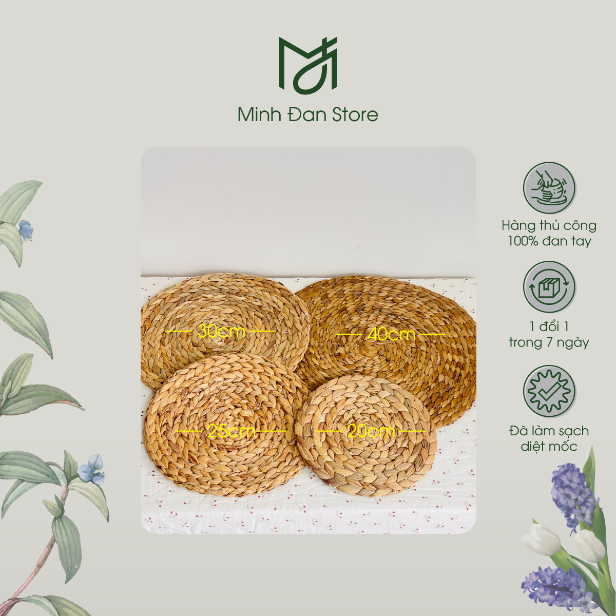 Miếng lót ly, lót chén đĩa lục bình, thảm trang trí decor nhà cửa, trang trí phòng ăn, nhà bếp, lót nồi, chụp hình sản phẩm