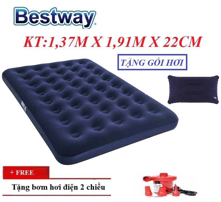 Nệm hơi Đệm hơi giường hơi 2 người nằm Bestway  - R:1,37m x D: 1,99m x C:22cm kèm bơm điện