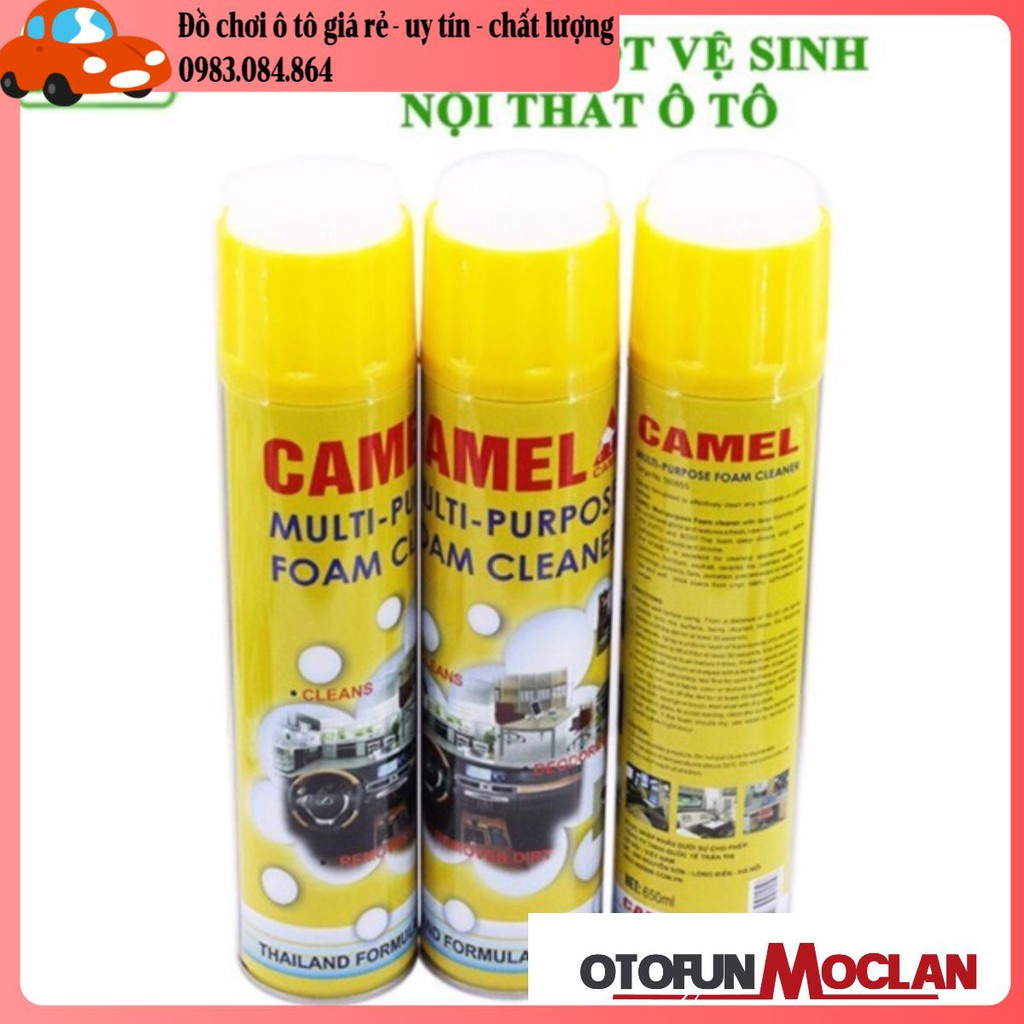Chai xịt bọt đa năng vệ sinh ghế da nội thất ô tô foam cleaner màu vàng 650ml camel hương chanh