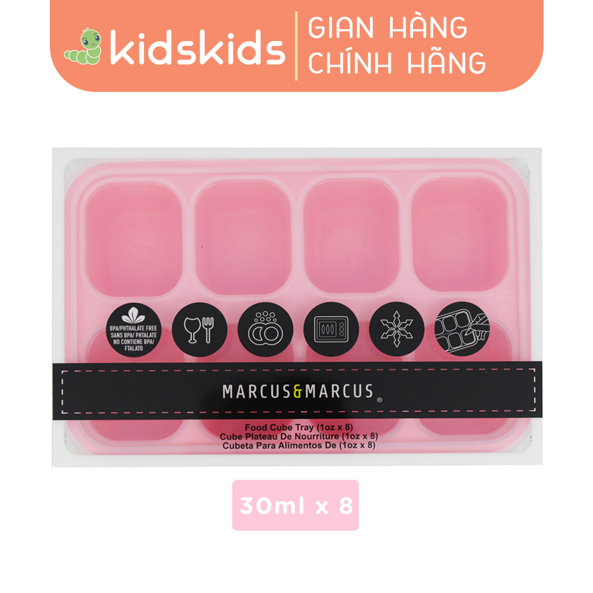 Khay silicon trữ đông đồ ăn dặm cho bé Marcus & Marcus - Pokey (30ml x 8 ngăn)