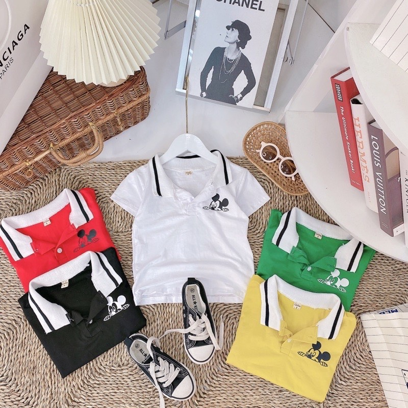 Áo thun polo cổ trụ bé trai viền đen micky_Quần áo trẻ em