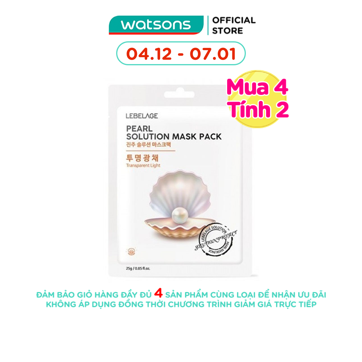   MUA 4 TÍNH 2  Mặt Nạ Lebelage Pearl Solution Mask Pack Transparent Light Chiết Xuất Ngọc Trai 25g 