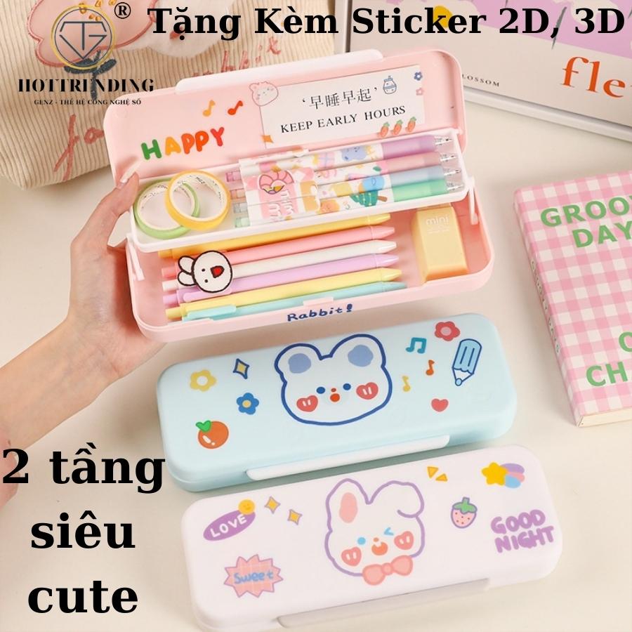 Hộp bút học sinh 2 tầng cho bé có tặng kèm sticker trang trí