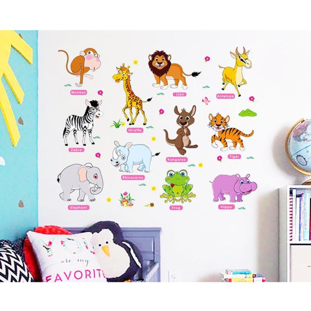 Decal Tiếng Anh chủ đề động vật kèm chữ kích thước 60X90cm - Decal trang trí lớp Tiếng Anh - Decal trang trí phòng học cho bé - MinhAnh Bookstore
