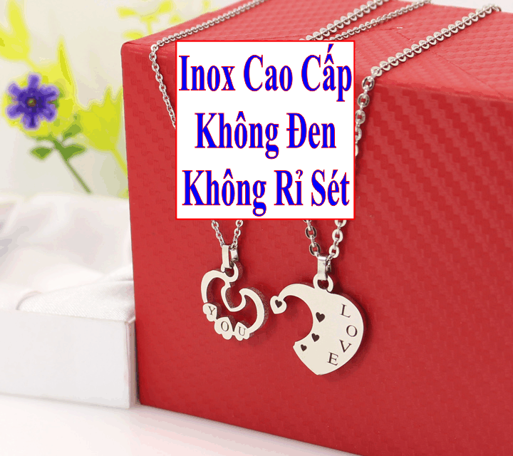 Dây chuyền cặp đôi inox Đẹp Mà Rẻ hình trái tim lồng vào nhau khắc chữ Love You màu trắng Giá bán như trên là 1 cặp như hình - Cam kết 1 đổi 1 nếu hoen , gỉ sét