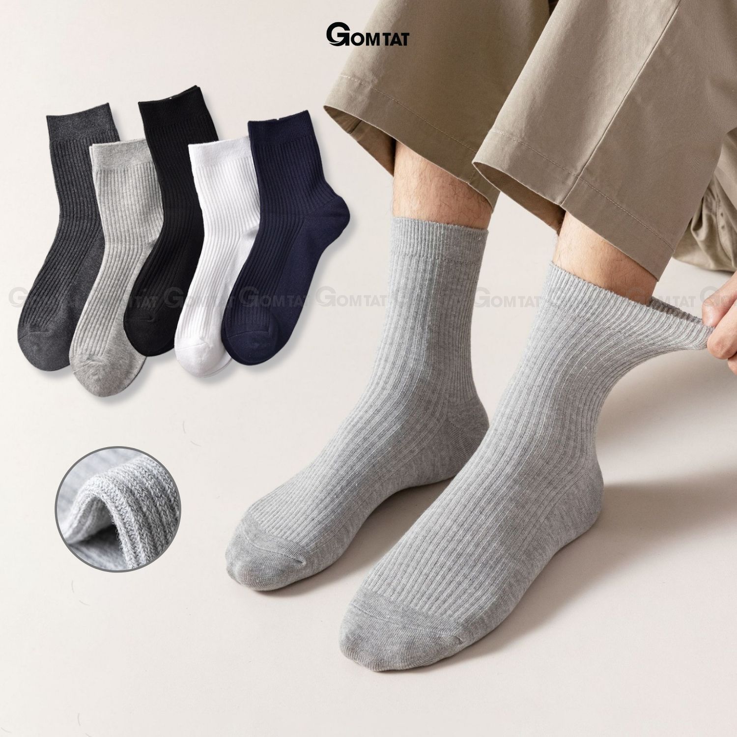  Vớ cổ cao nam nữ GOMTAT trơn gân tâm tất cổ trung chất liệu cotton cao cấp co giãn mềm mại khử mùi - CAOTRON-FIVE-2001-1DOI 
