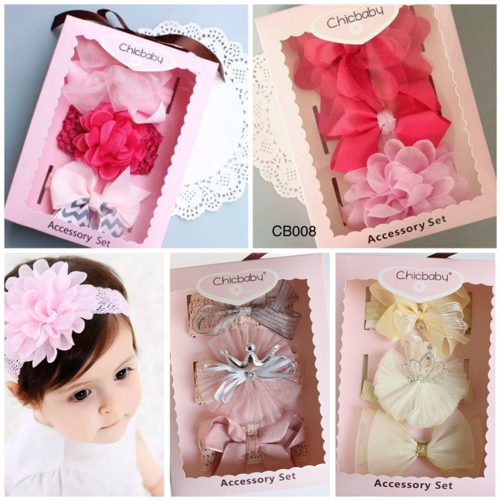 Sét 3 băng đô cài tóc chicbaby kèm hộp xinh cho bé