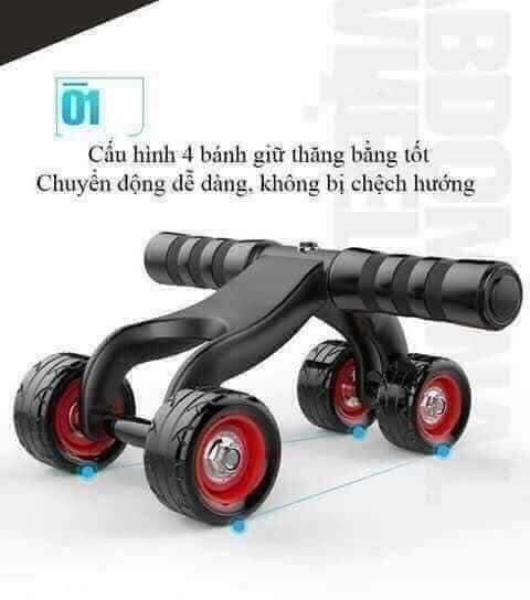 Con lăn tập bụng, tập cơ bụng 4 bánh làm săn chắc cơ bụng, làm giảm mỡ bụng giảm cân, giảm eo chịu lực tốt cao cấp bên bỉ - kèm thảm lót