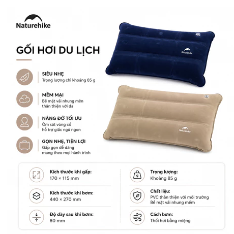 NATUREHIKE NH18F018 - Gối Hơi bỏ túi, Êm Ái, Nhỏ Gọn, Tiện Lợi Cho Mọi Chuyến Đi - SGTOOLS