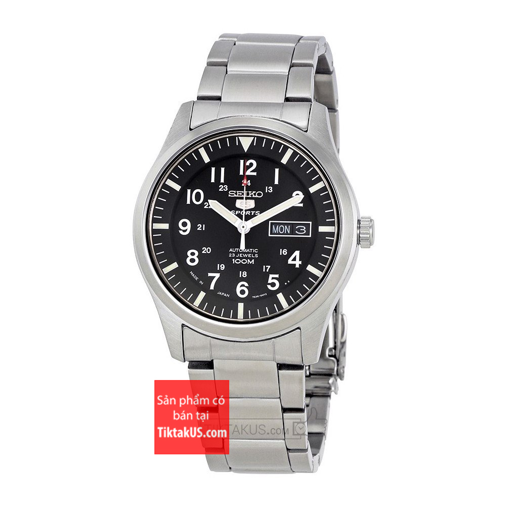 Đồng hồ nam seiko 5 snzg13j1 made in japan size 42mm vỏ thép không gỉ dây kim loại mặt đen máy seiko 7s36 trữ cót 40 tiếng chống nước 100m lộ máy