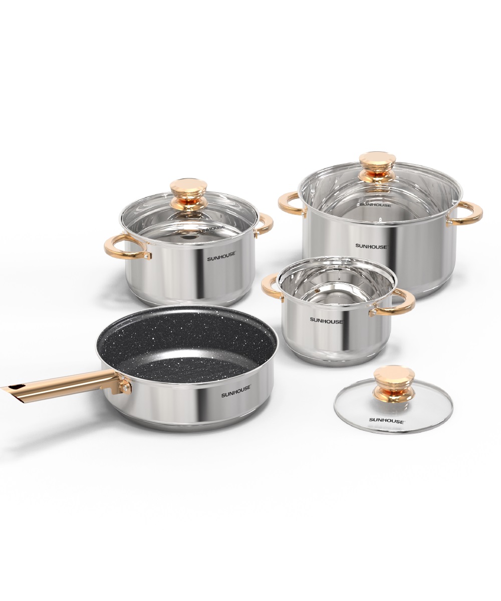 BỘ NỒI CHẢO INOX 5 ĐÁY SUNHOUSE SHG789 TIỆN DỤNG