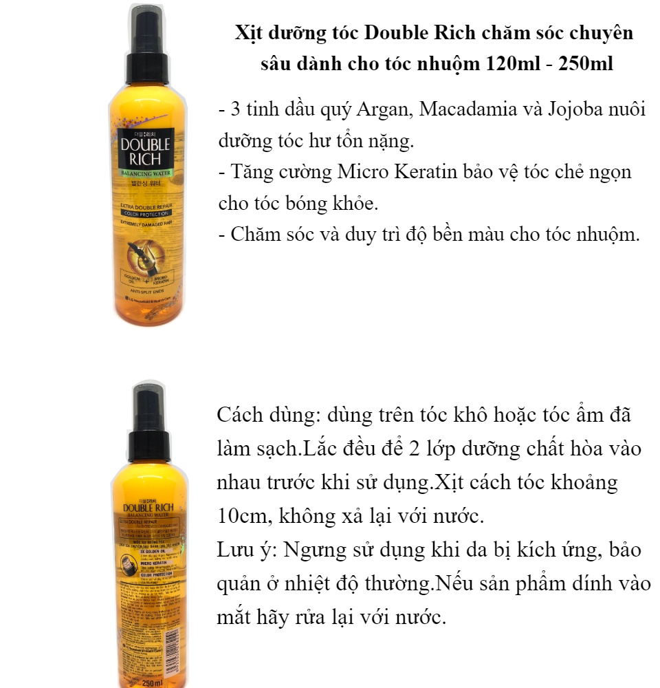 Xịt dưỡng tóc Double Rich chăm sóc chuyên sâu dành cho tóc nhuộm 120ml