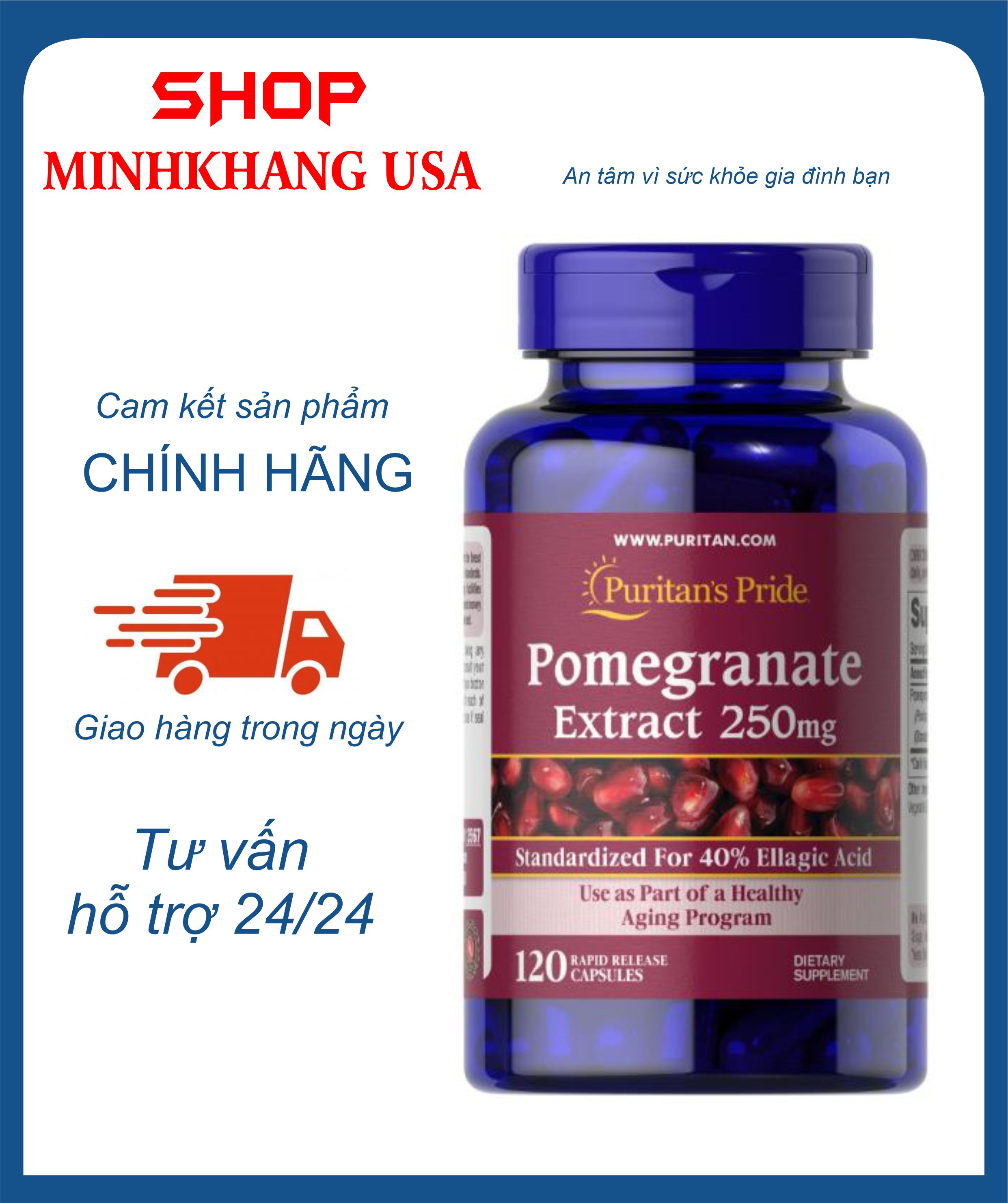 Viên hỗ trợ chống nắng lựu đỏ đẹp da pomegranate extract 250mg 120 viên