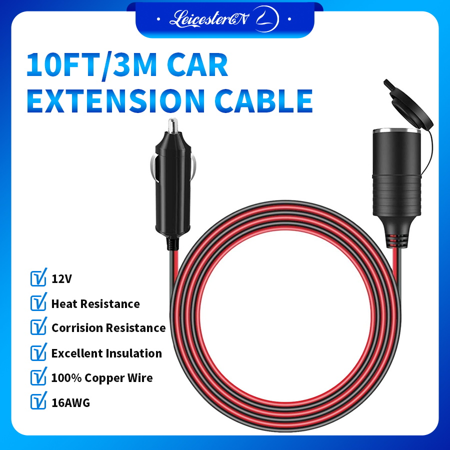 【UL Listed】LST Cáp Nối Dài Ổ Cắm Đực Sang Cái Bật Lửa 3M/10FT 12V, Dây Nguồn Nặng 16AWG