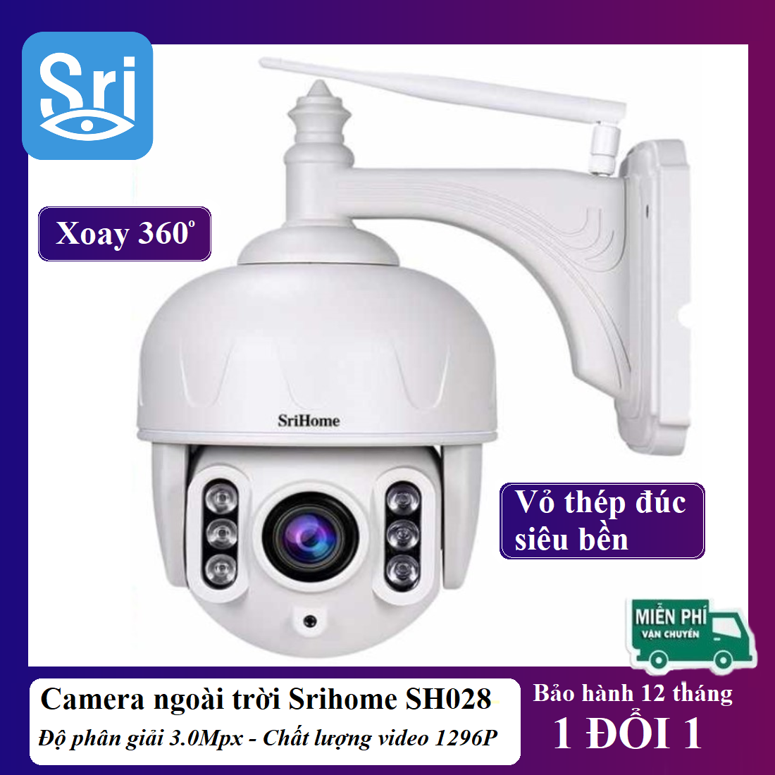 Camera ngoài trời Srihome SH028 3.0Mpx - 1296p - Xoay 360